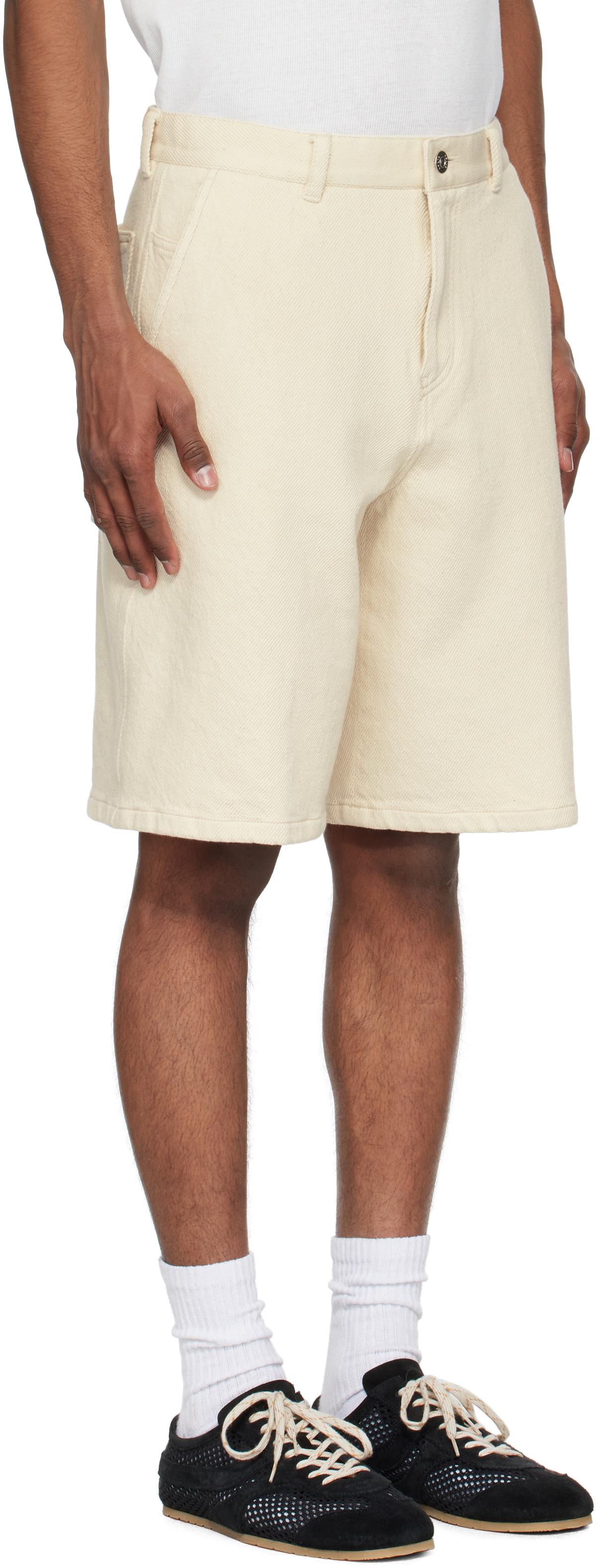 Solid Homme Off-White Cotton Twill Shorts