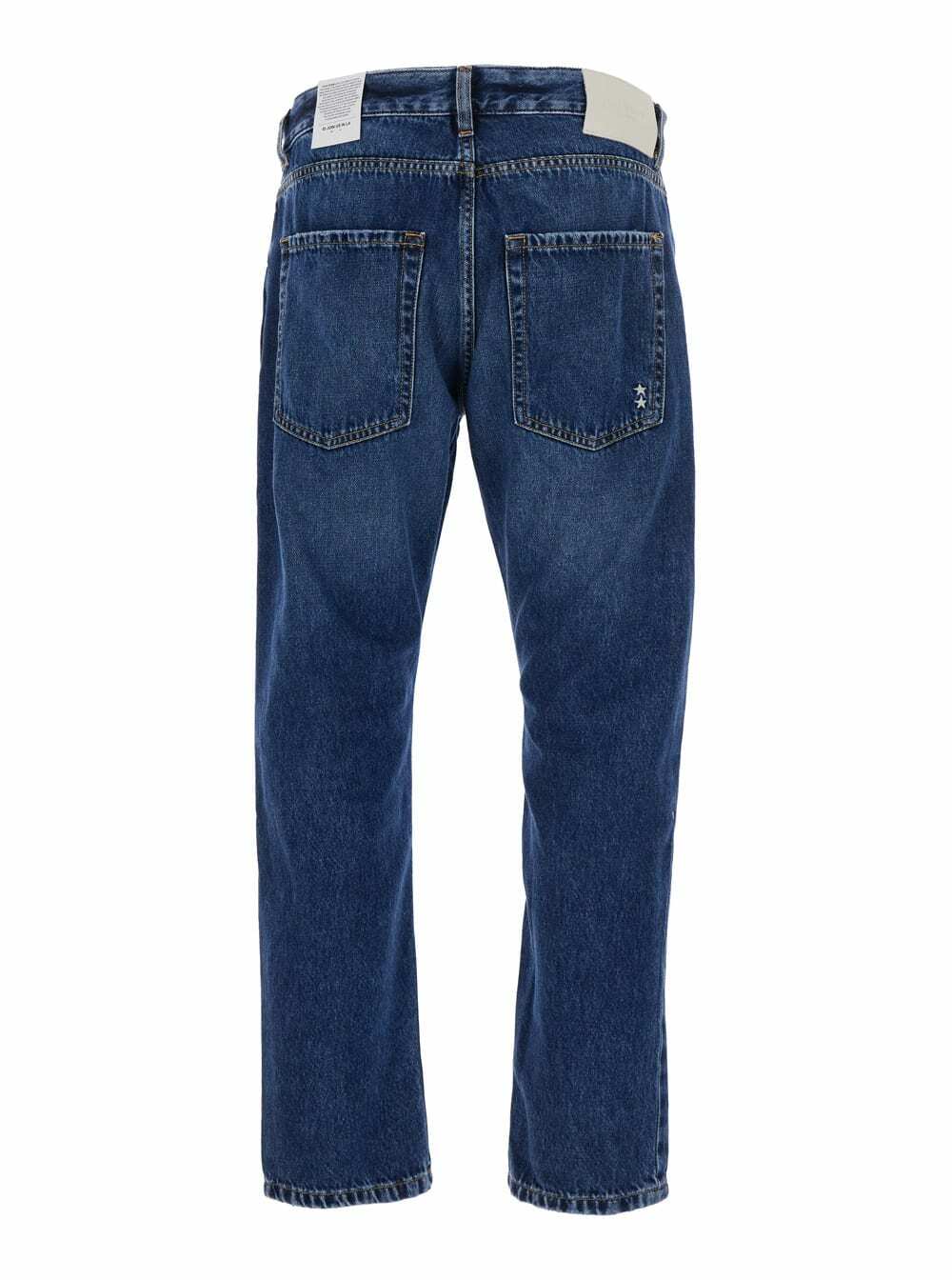 Icon Denim Blue Five Pocket Jeans With Logo Patch On The Back In Denim Man