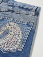 Kartik Research - Chikankari Straight-Leg Embellished Panelled Jeans - Blue