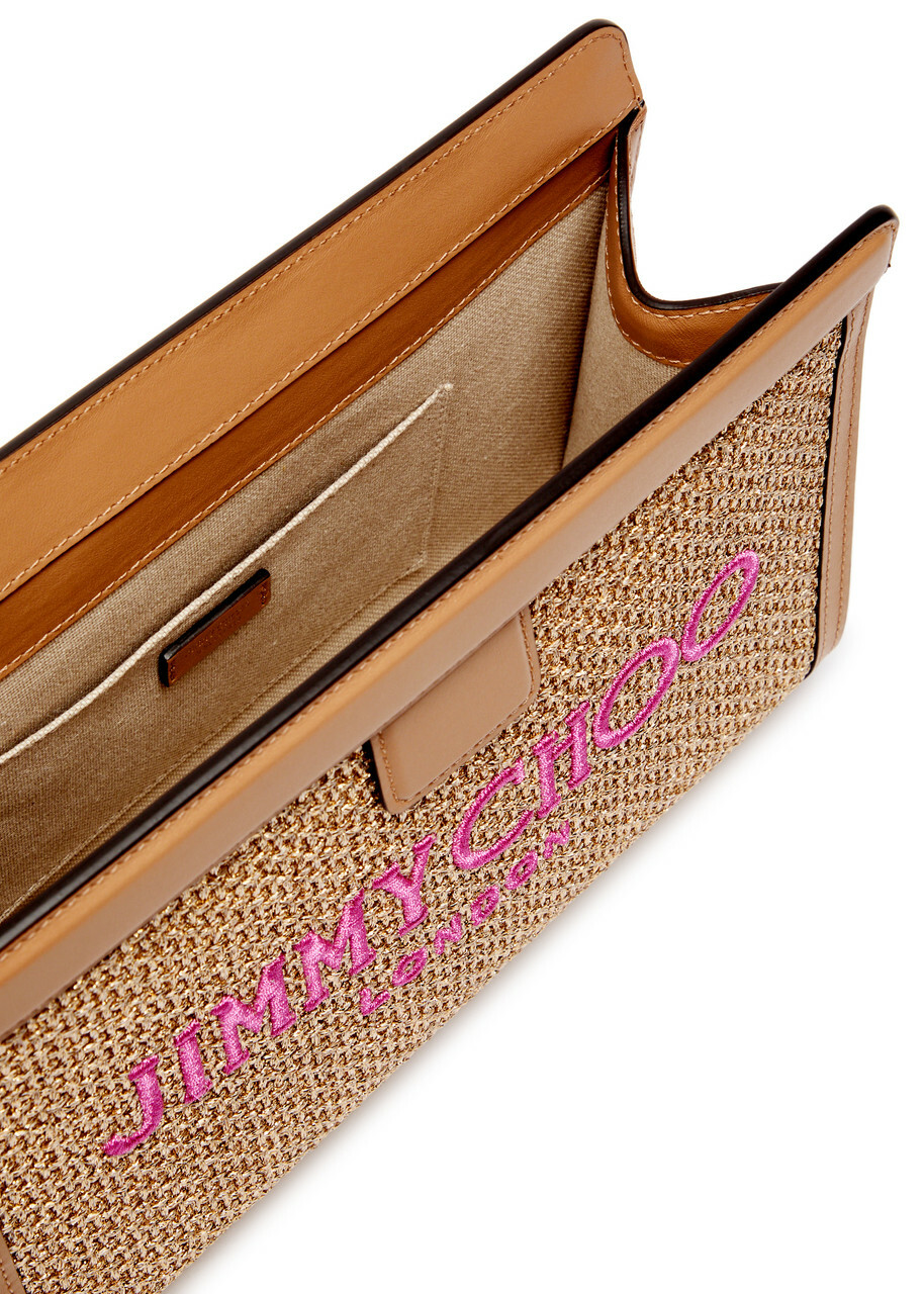 Jimmy Choo Avenue Logo Raffia Pouch - Gold - One Size