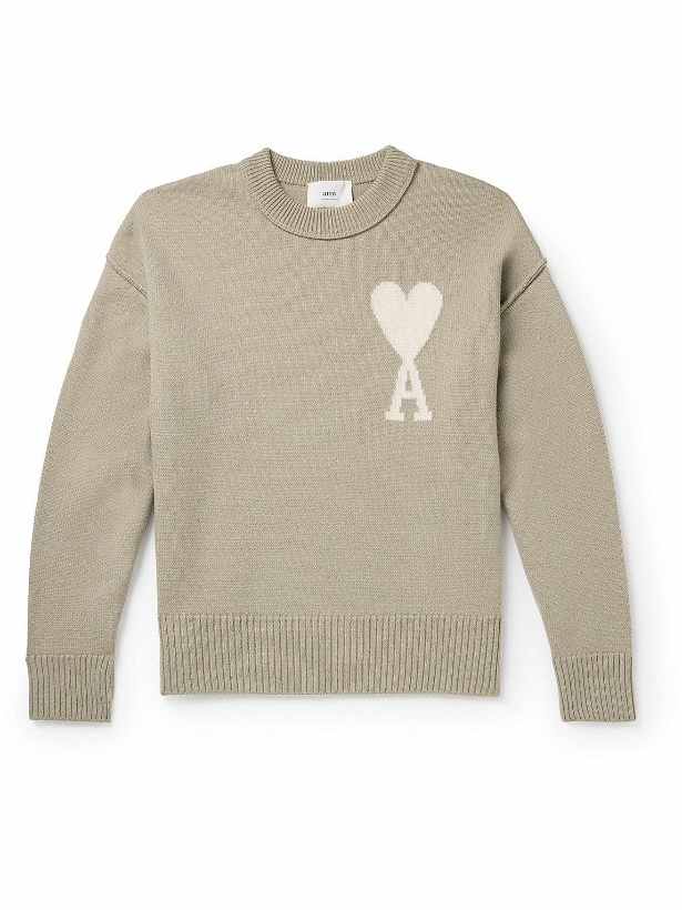Photo: AMI PARIS - Logo-Intarsia Virgin Wool Sweater - Neutrals
