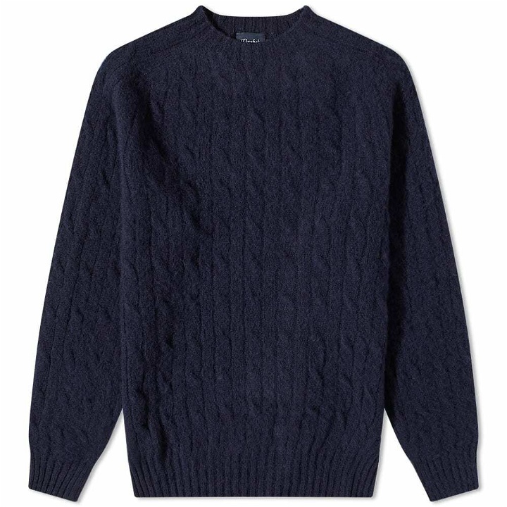 Photo: Drake's Men's Brushed Shetland Cable Crew Knit in Navy