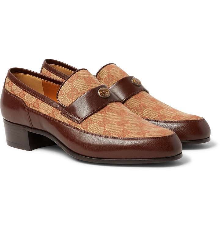 Photo: Gucci - Printed Monogrammed Coated-Canvas and Leather Loafers - Brown