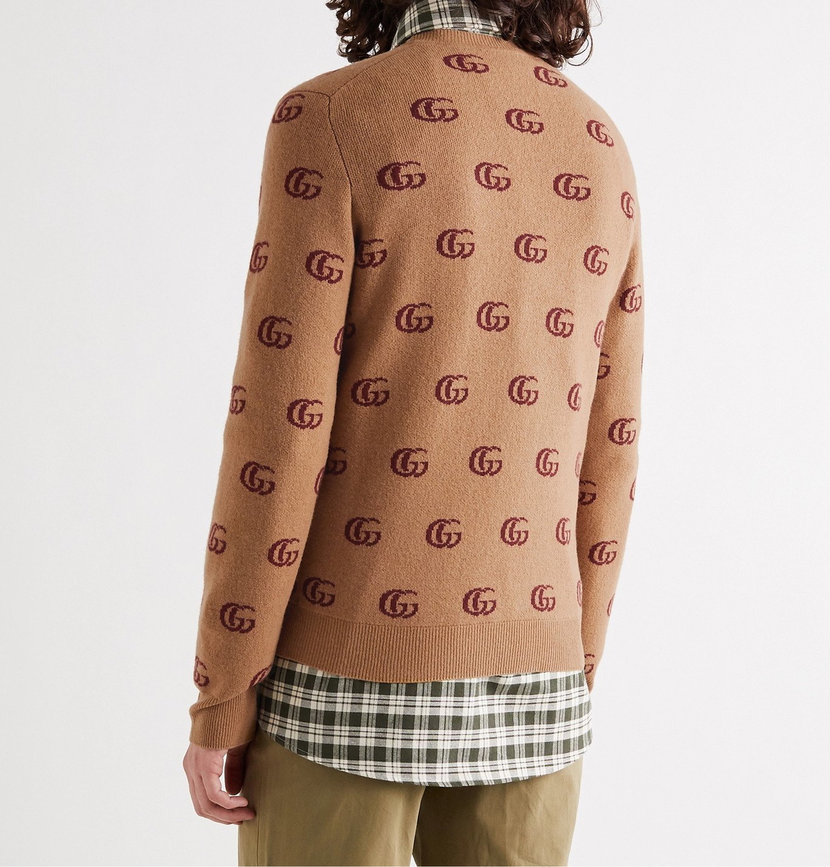 GUCCI - Slim-Fit Logo-Jacquard Wool Sweater - Brown