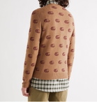 GUCCI - Slim-Fit Logo-Jacquard Wool Sweater - Brown