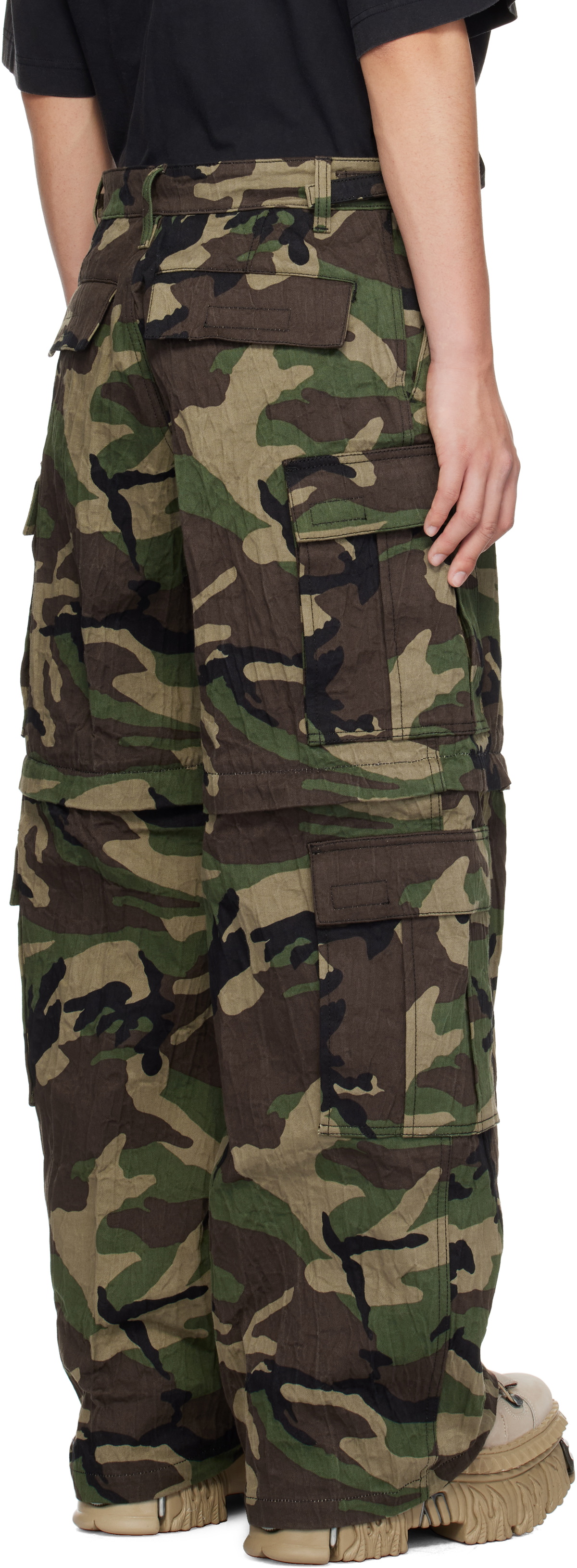 VETEMENTS Khaki Runway Metalized Wrinkled Cargo Pants Vetements
