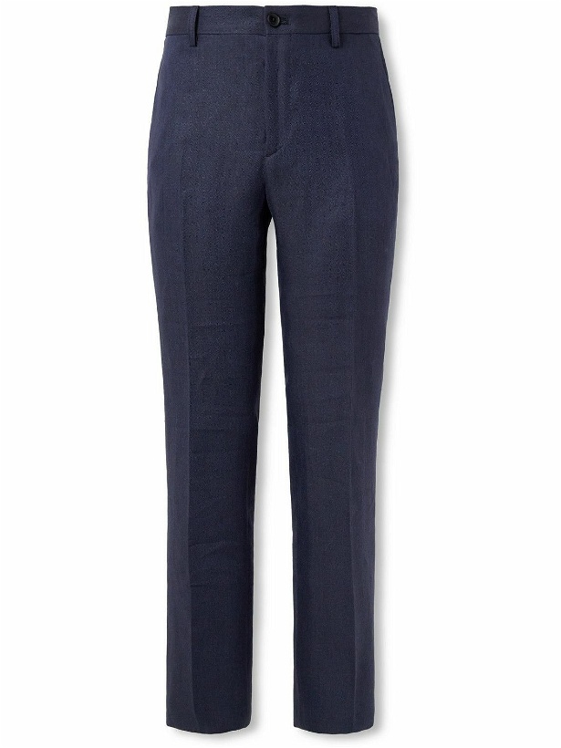 Photo: Etro - Straight-Leg Herringbone Linen Suit Trousers - Blue