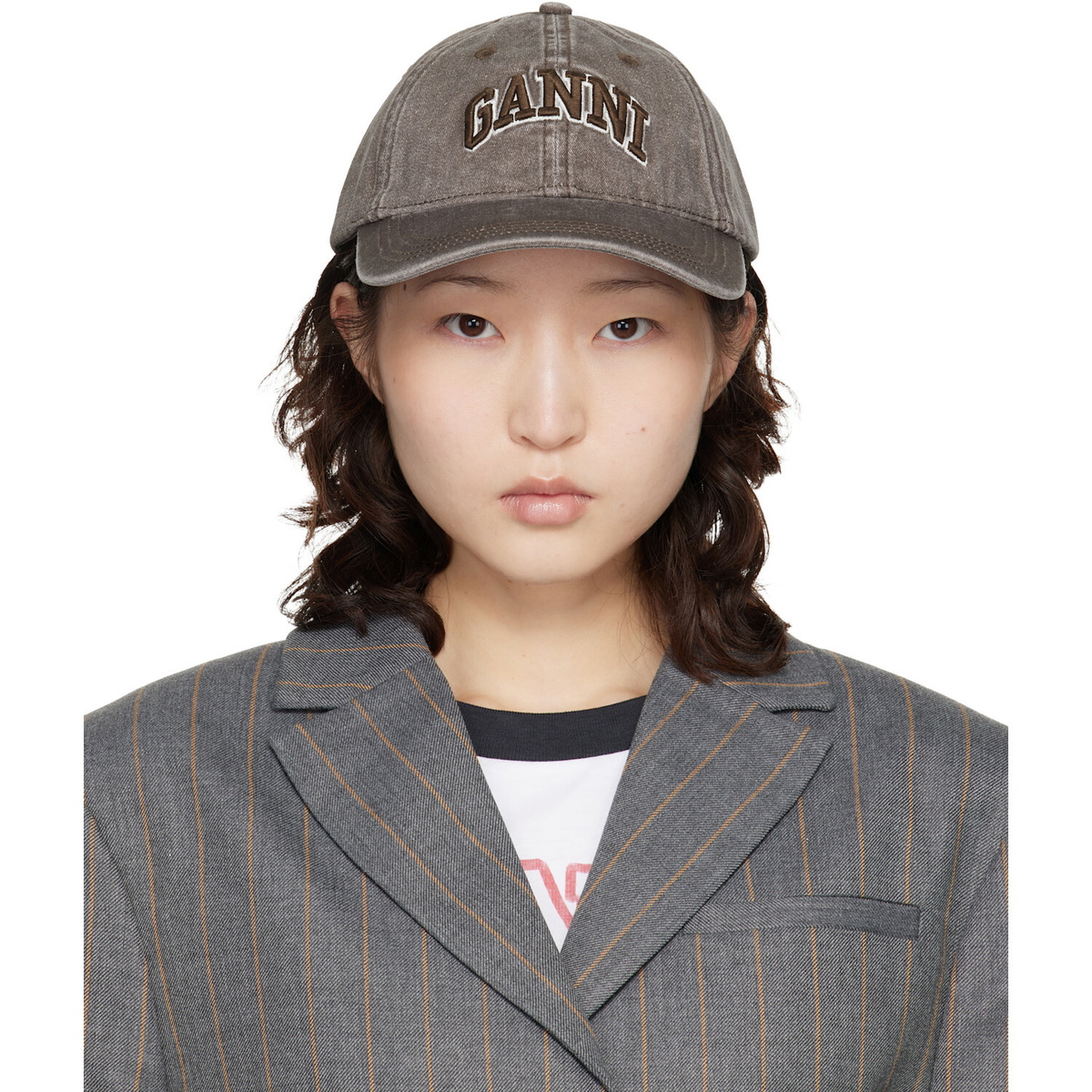 GANNI Brown Washed Canvas Cap