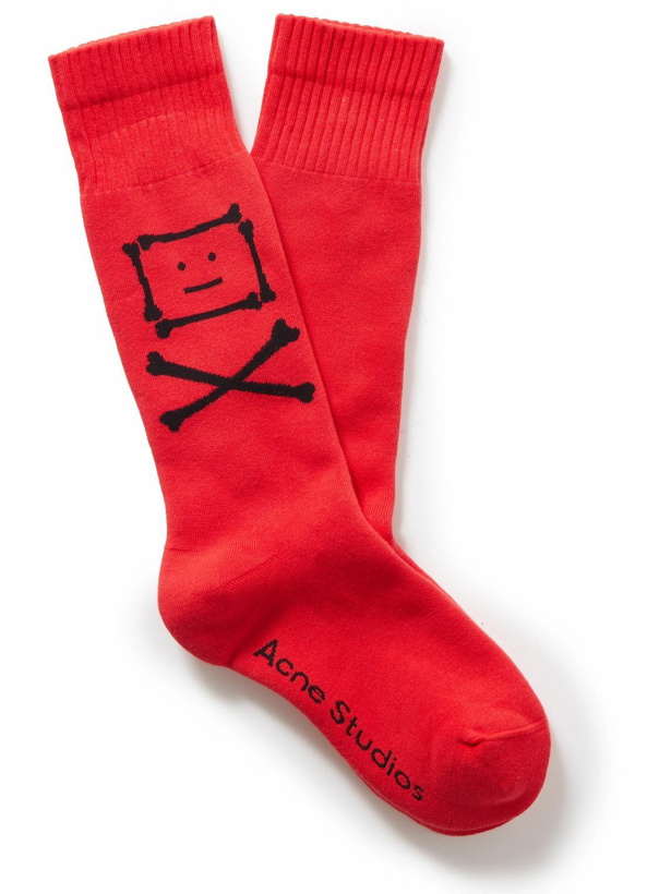Photo: Acne Studios - Logo-Jacquard Cotton-Blend Socks - Red