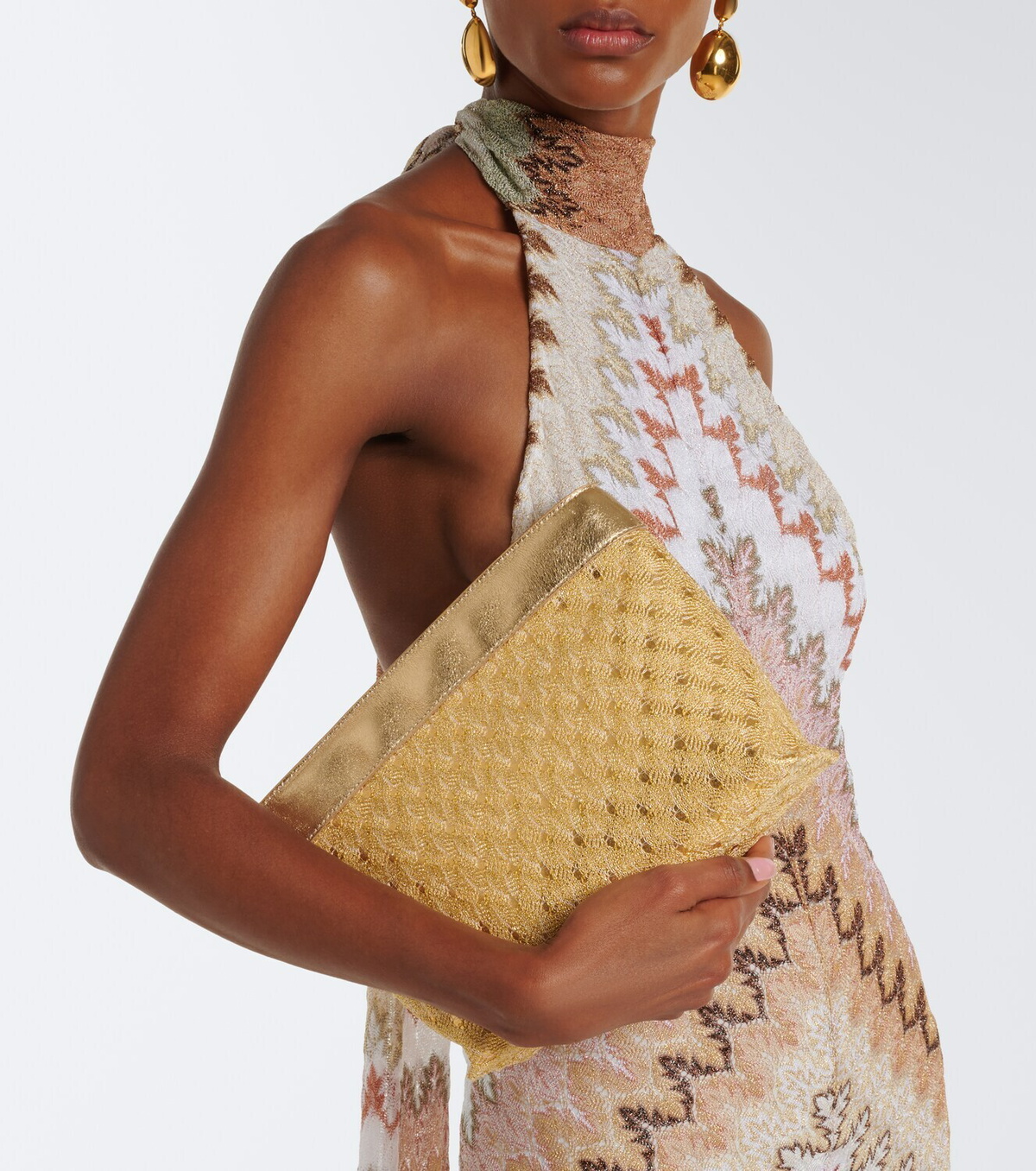 Missoni Mini leather-trimmed lamé pouch