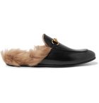 Gucci - Princetown Horsebit Shearling-Lined Leather Backless Loafers - Men - Black