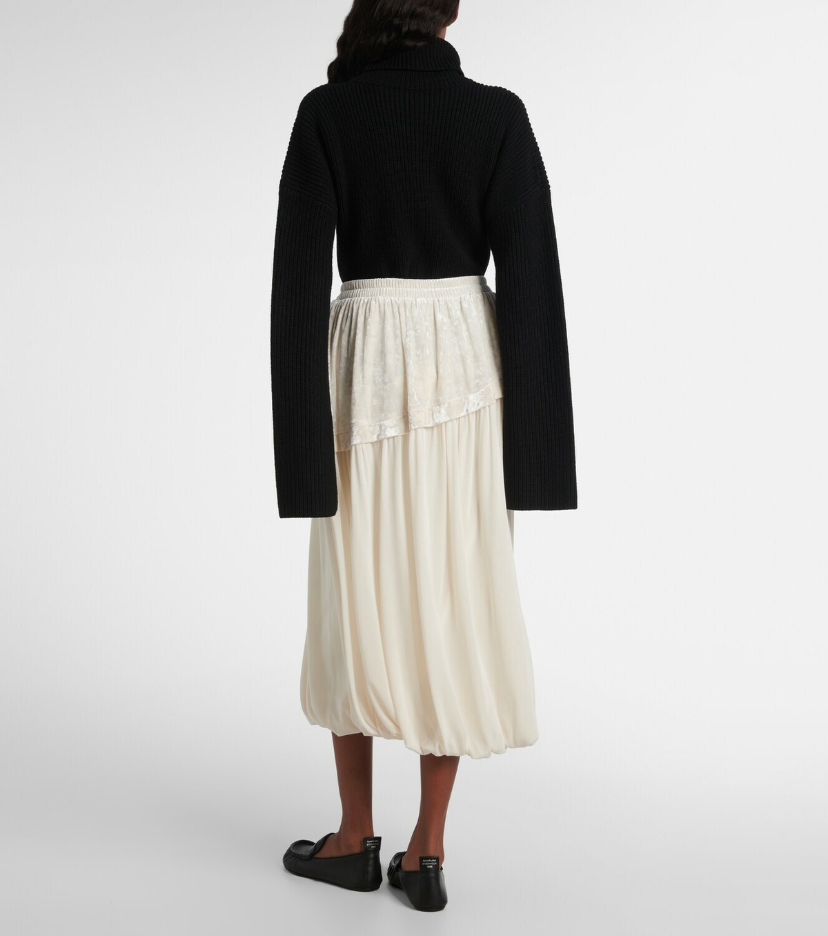 Xu Zhi Layered velvet-trimmed midi skirt