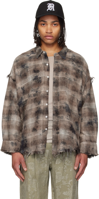 Photo: R13 Brown & Gray Shredded Seam Drop Neck Shirt