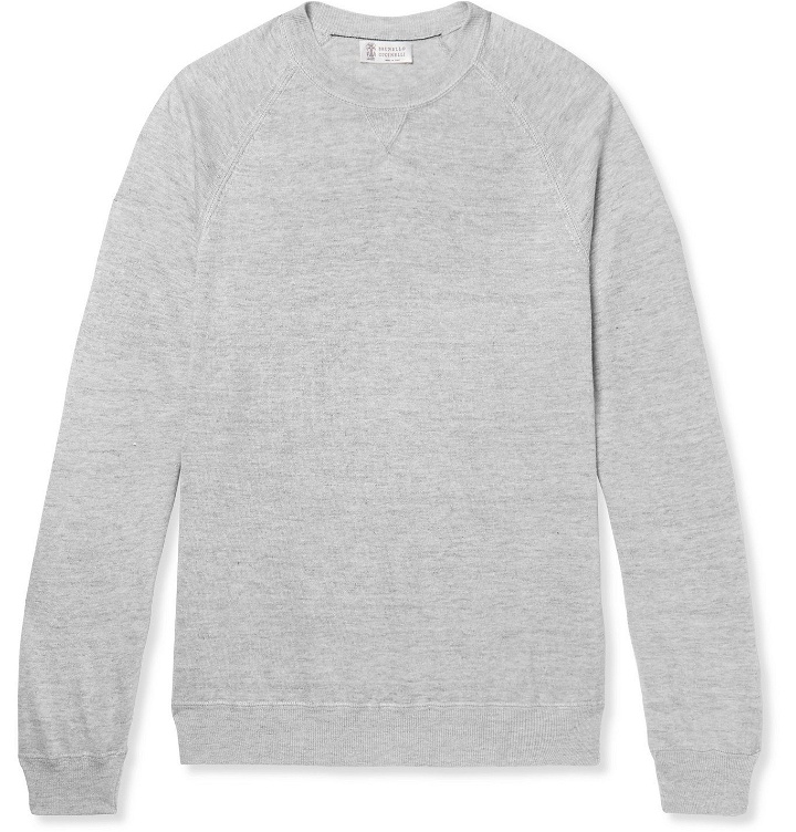 Photo: Brunello Cucinelli - Slim-Fit Linen and Cotton-Blend Sweatshirt - Gray
