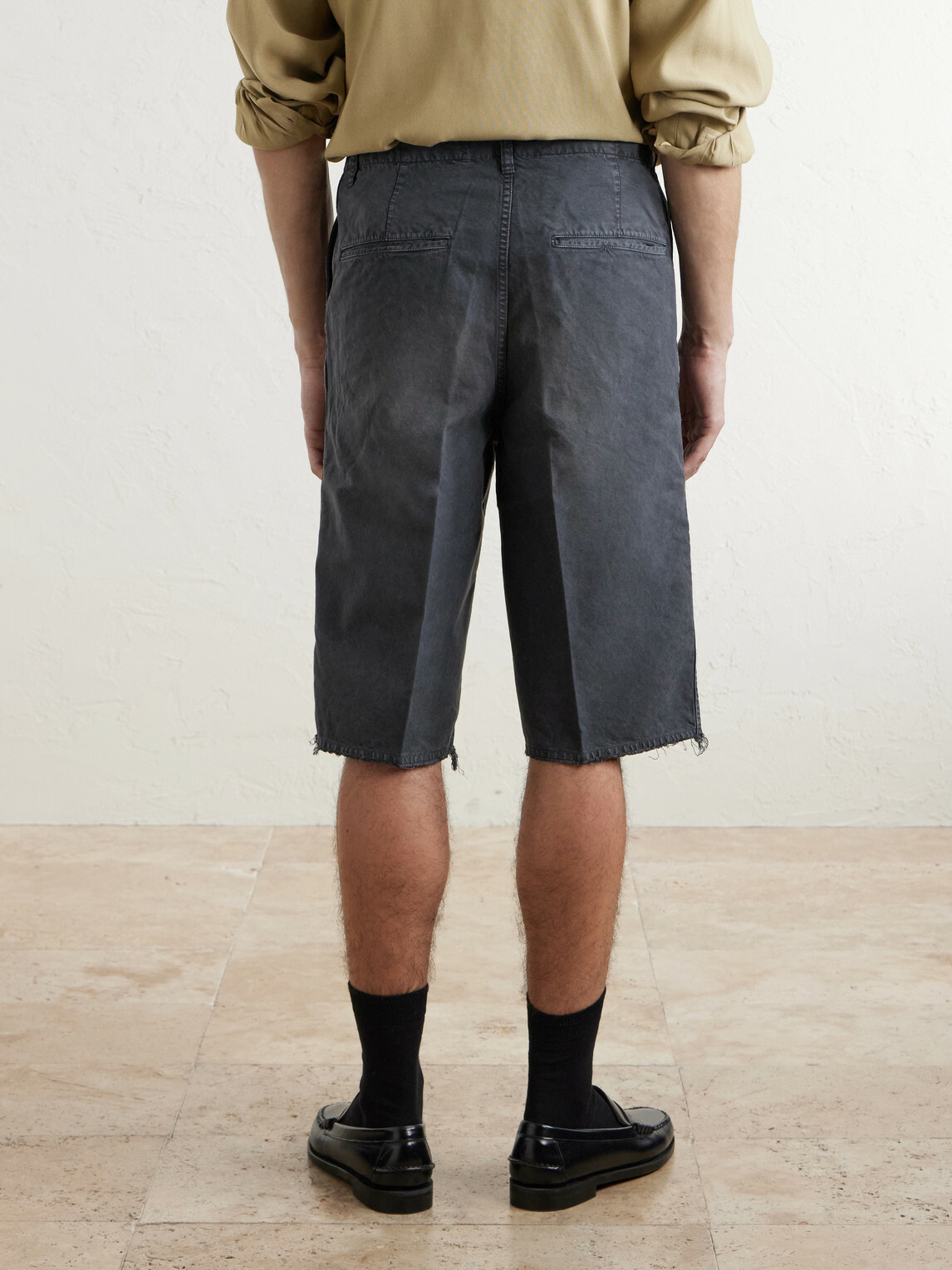 Visvim - Straight-Leg Frayed Cotton-Twill Shorts - Black