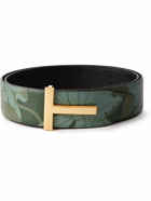 TOM FORD - 4cm Reversible Floral-Print Full-Grain Leather Belt - Green