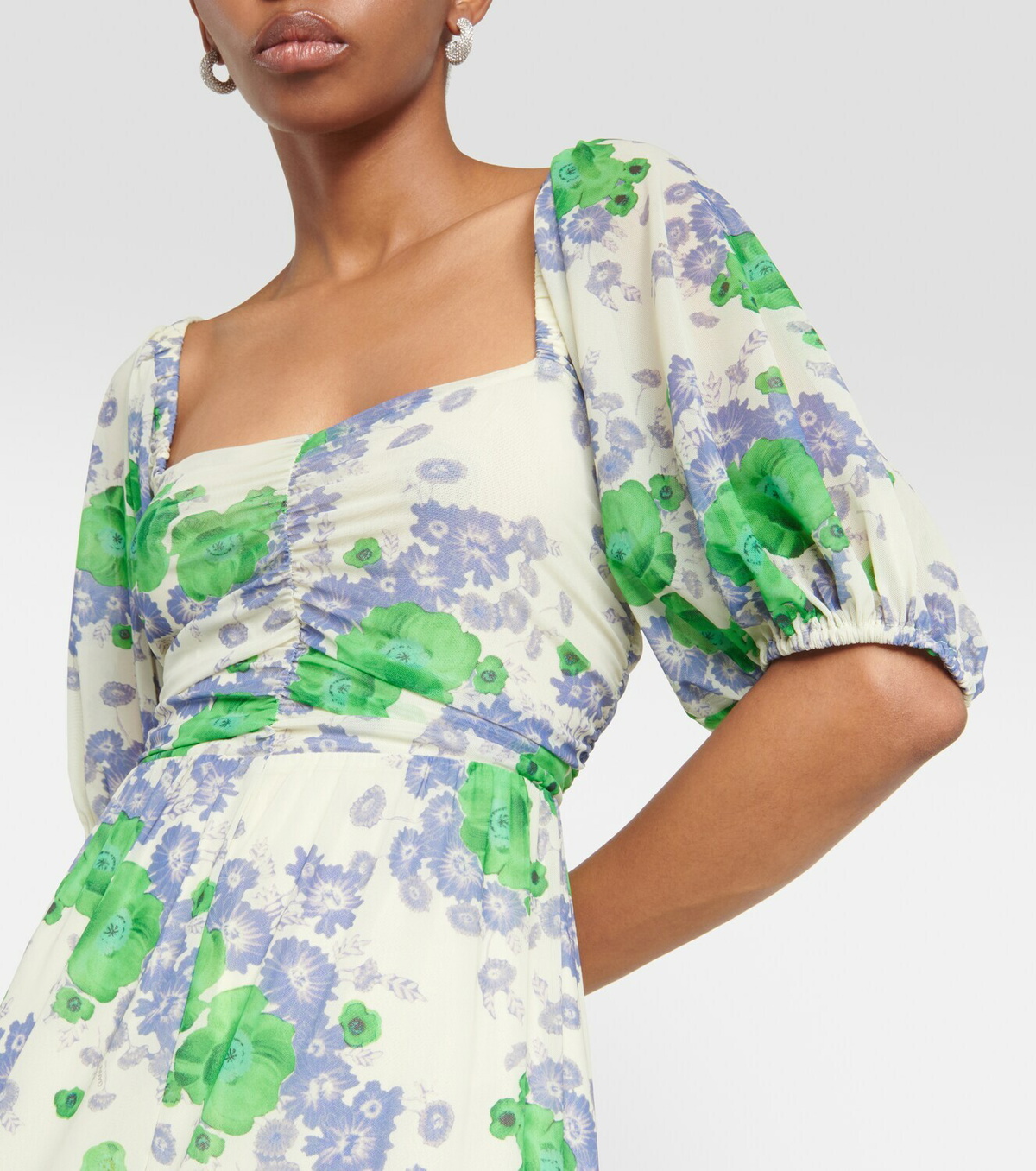 ganni floral mesh dress GANNI Green Floral Mesh Wrap Dress Size 32