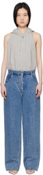 Pushbutton Blue & Gray Halter Hoodie Jumpsuit