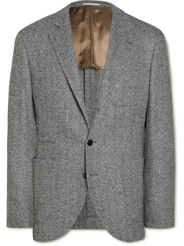 Photo: Brunello Cucinelli - Herringbone Wool and Cashmere-Blend Blazer - Gray