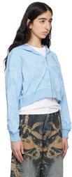 BAPE Blue Solid Camo Jacquard One Point Cropped Zip Hoodie