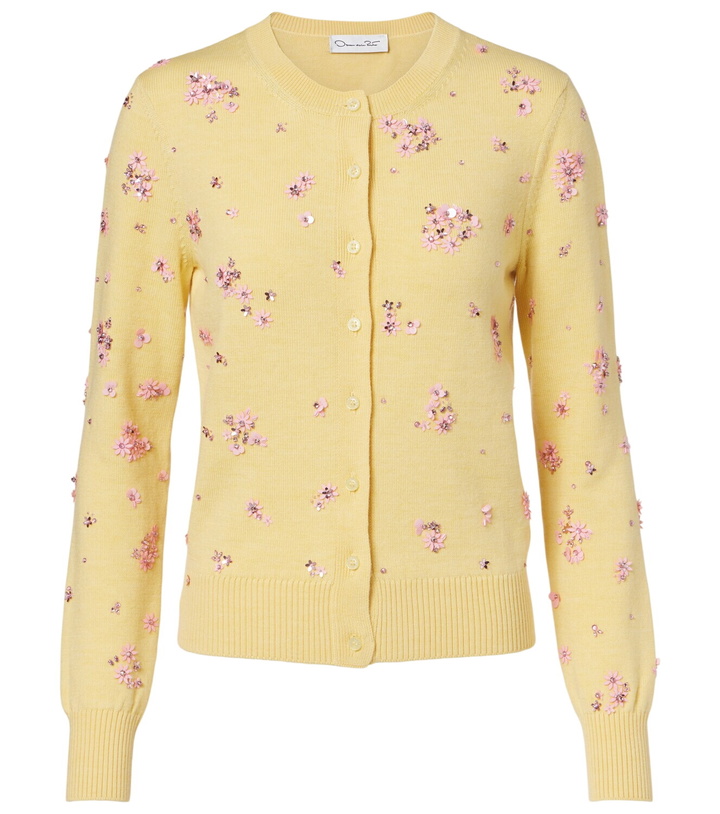 Photo: Oscar de la Renta Crystal Cluster virgin wool cardigan