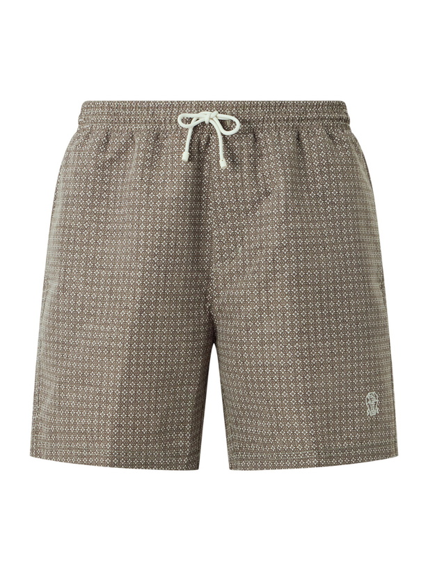 Photo: Brunello Cucinelli - Straight-Leg Mid-Length Printed Swim Shorts - Green