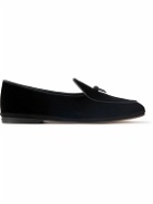 Rubinacci - Marphy Embellished Leather-Trimmed Velvet Loafers - Black