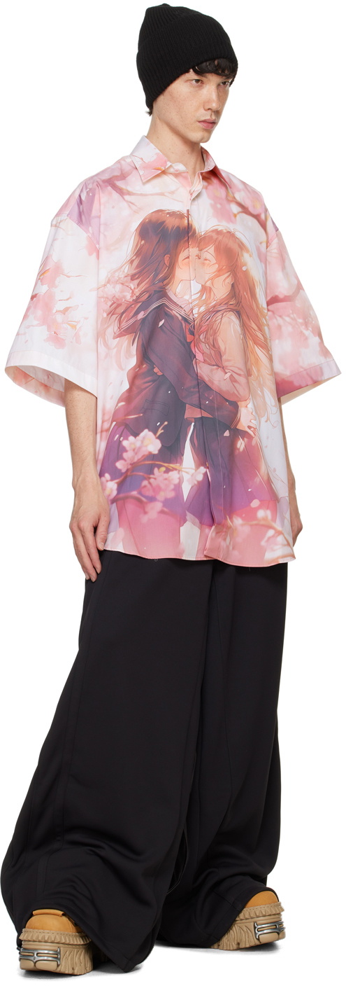 VETEMENTS Pink Anime Short Sleeve Shirt