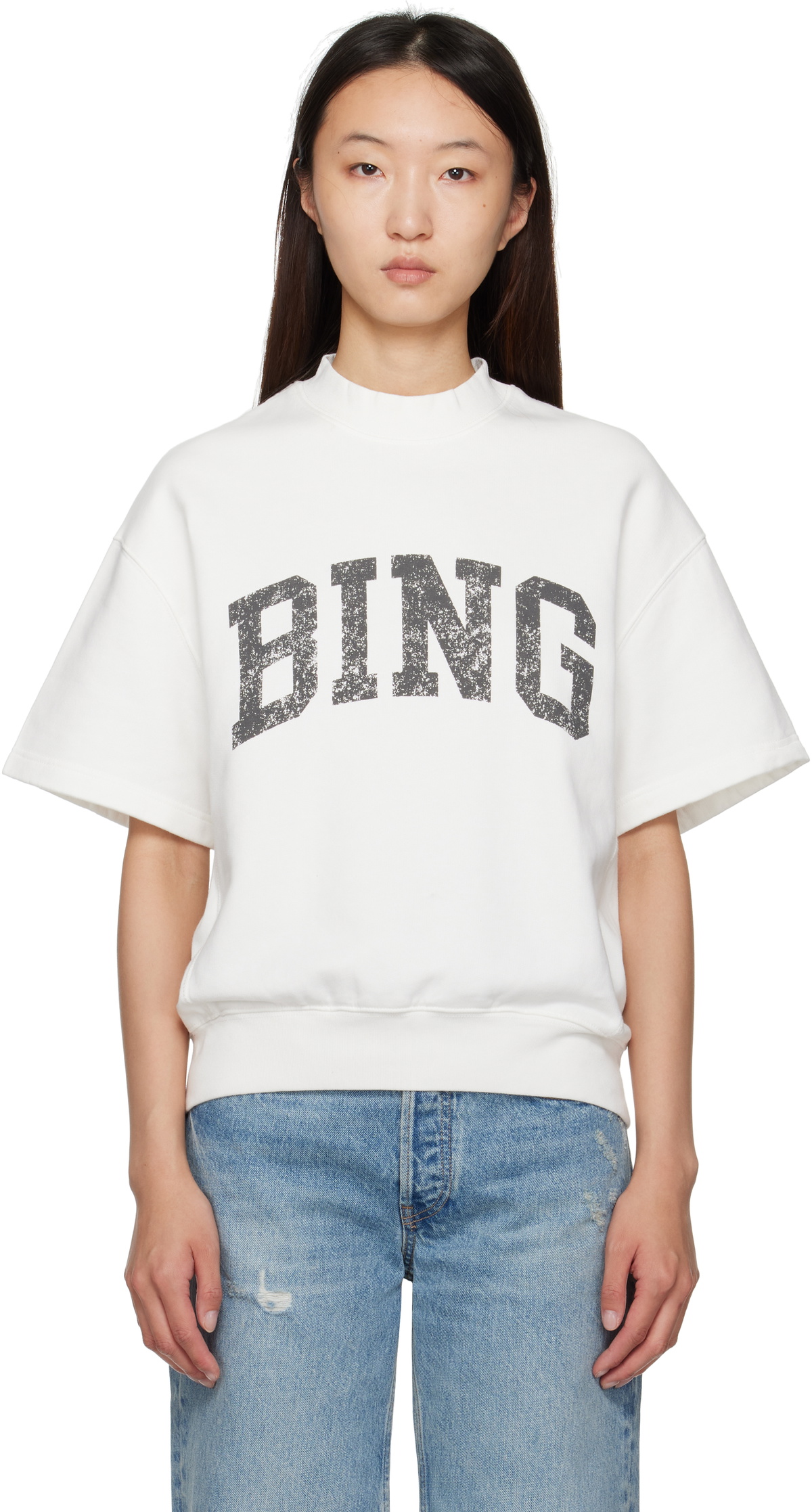 ANINE BING ロゴ入りホワイトスウェット アニン ビン オーバーサイズ クルー / ANINE BING OVERSIZED