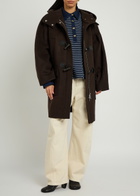 Ganni Logo-appliquéd Hooded Wool-blend Peacoat Dark Brown