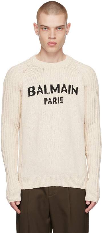 Photo: Balmain Off-White Intarsia Sweater