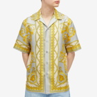 Versace Men's Baroque Silk Vacation Shirt in Concrete Mid Bone Gold