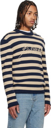 Balmain Navy & Beige 'Balmain' Logo Marinière Sweater