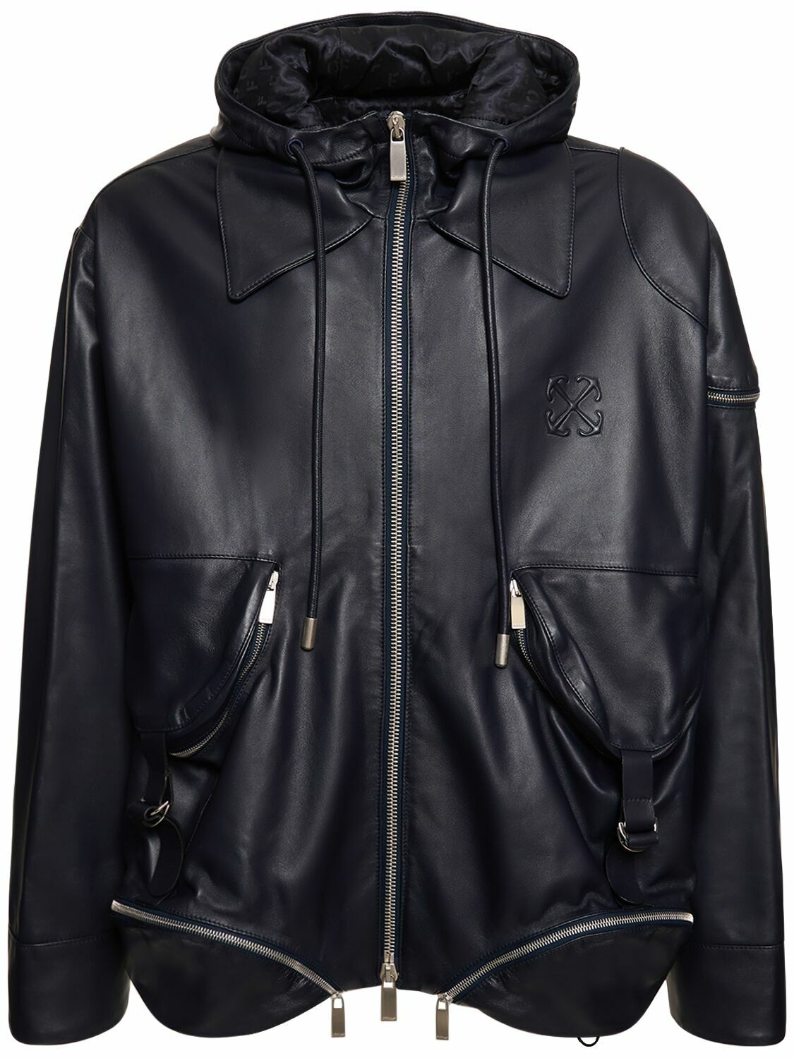 Photo: OFF-WHITE Arrow Multi-pocket Leather Zip Jacket