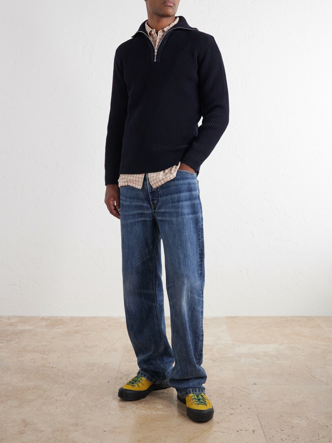 S.N.S. Herning - Fender Ribbed Wool Half-Zip Sweater - Blue