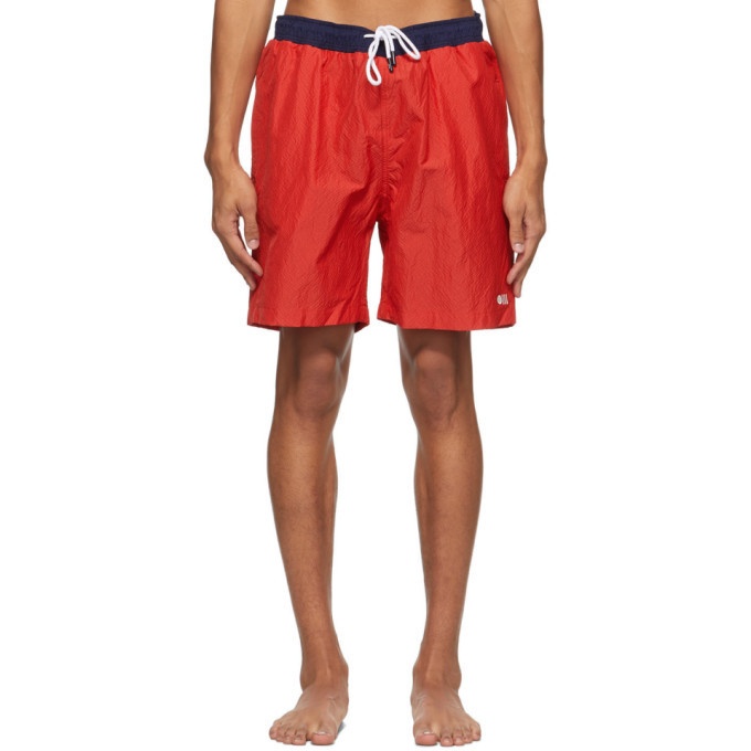 Photo: Solid and Striped Red The California Seersucker Swim Shorts