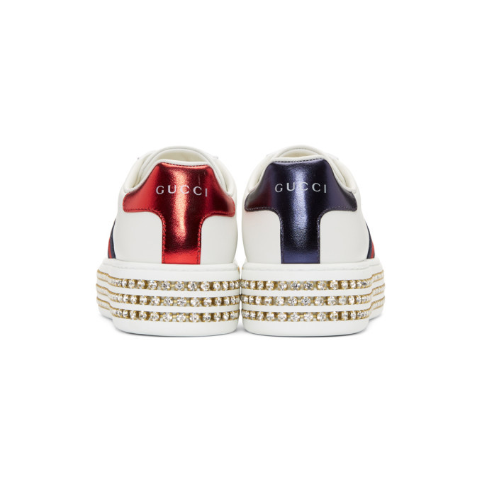 Gucci White Crystal New Ace Platform Sneakers Gucci