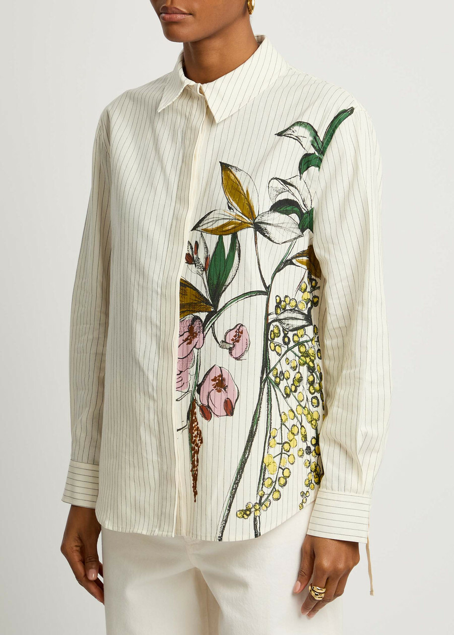 Stine Goya Striped Printed Cotton Shirt Cream
