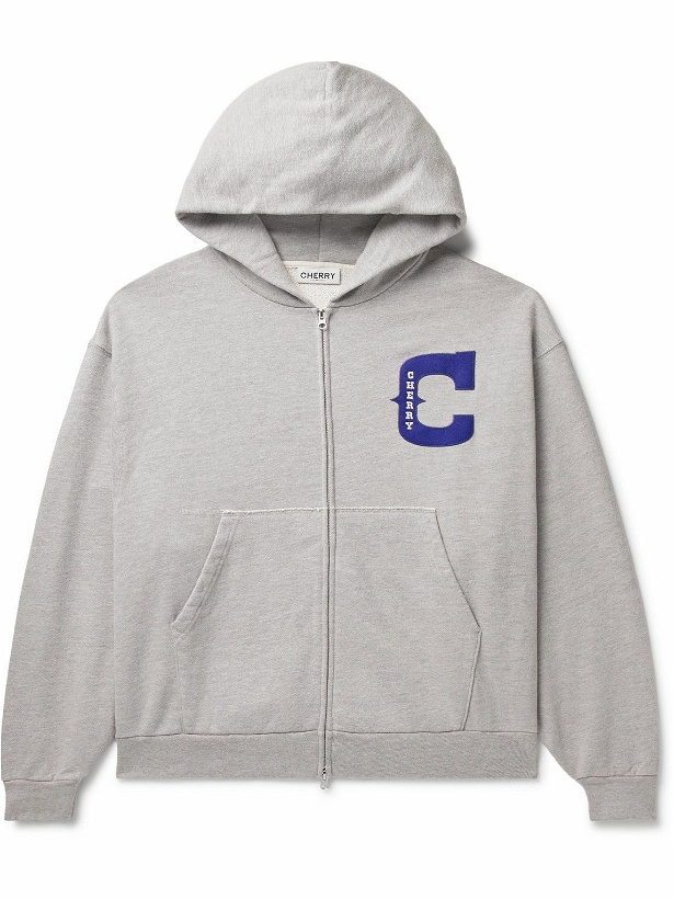 Photo: CHERRY LA - Logo-Appliquéd Cotton-Jersey Zip-Up Hoodie - Gray