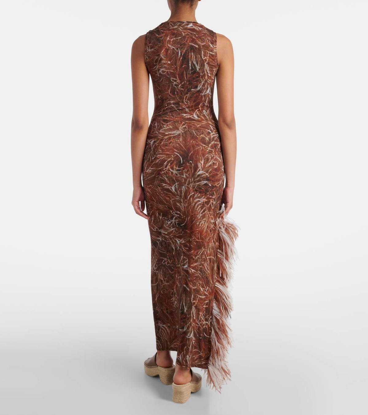 chinese dress ladies Loewe Ivory Long Sleeve Maxi Dress with Fine Polimer Fringe Appliqué S –  Sellier main image 0