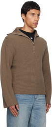 Courrèges Brown Ribbed Wool Trucker Sweater