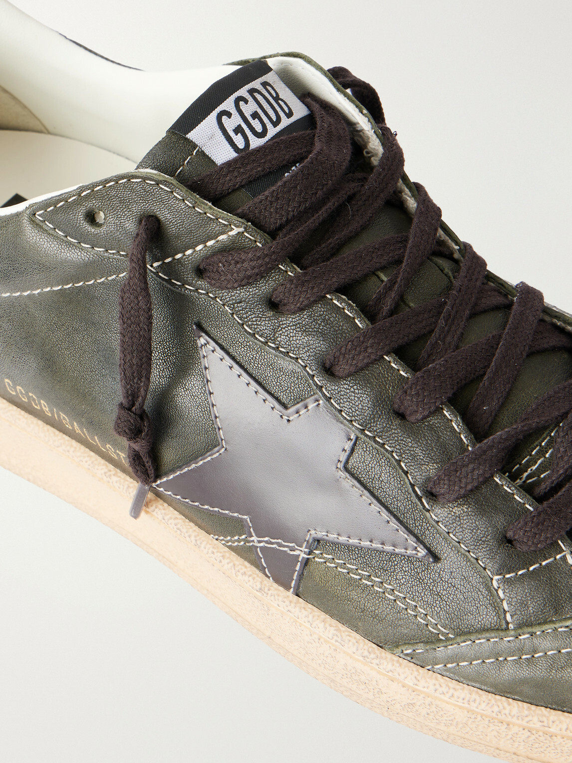 Golden Goose - Ball Star Distressed Leather Sneakers - Green