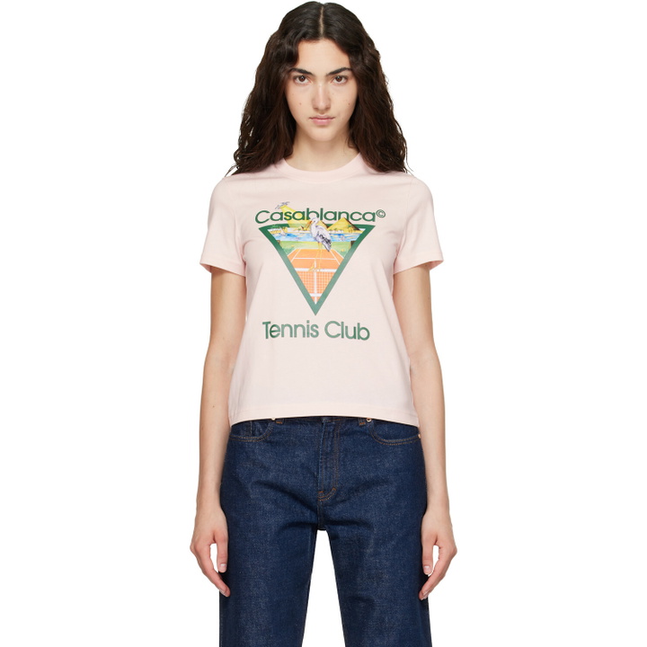 Photo: Casablanca Pink Tennis Club Icon Pyramid Abduction Fitted T‑shirt
