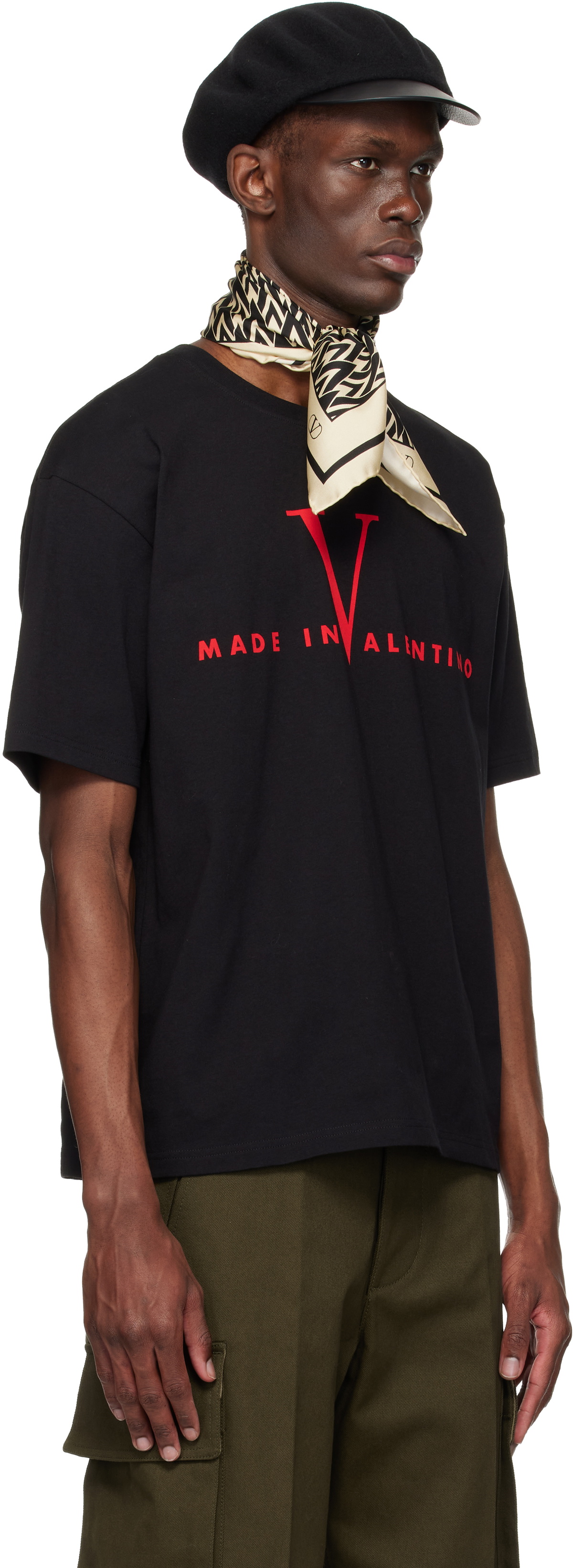Valentino Black Cotton 'Made in Valentino' Print T-shirt