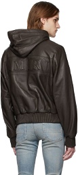 AMIRI Brown Leather Logo Hooded Jacket