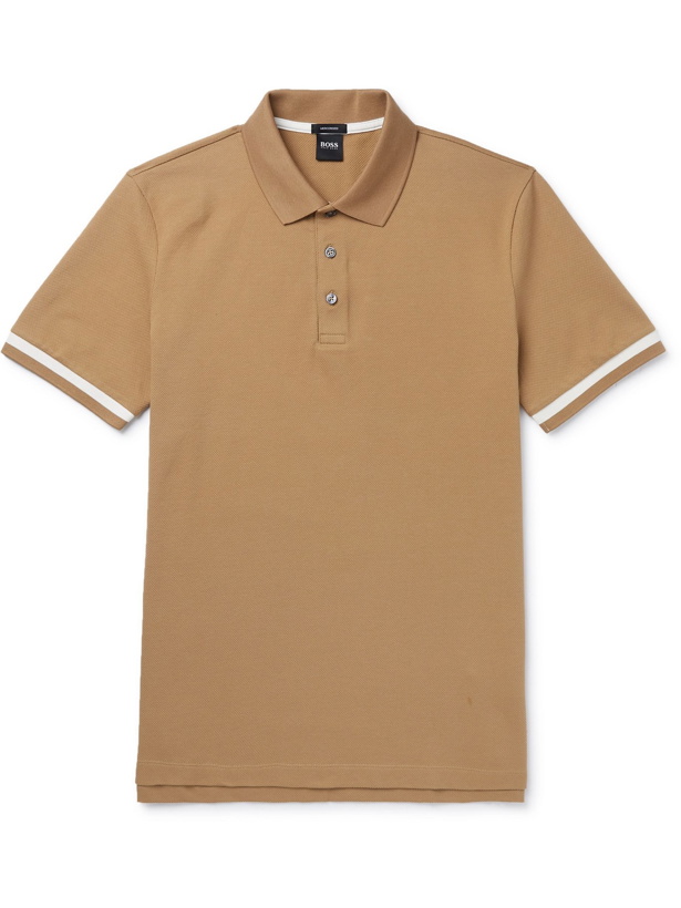 Photo: HUGO BOSS - Contrast-Tipped Mercerised Stretch-Cotton Piqué Polo Shirt - Neutrals - M