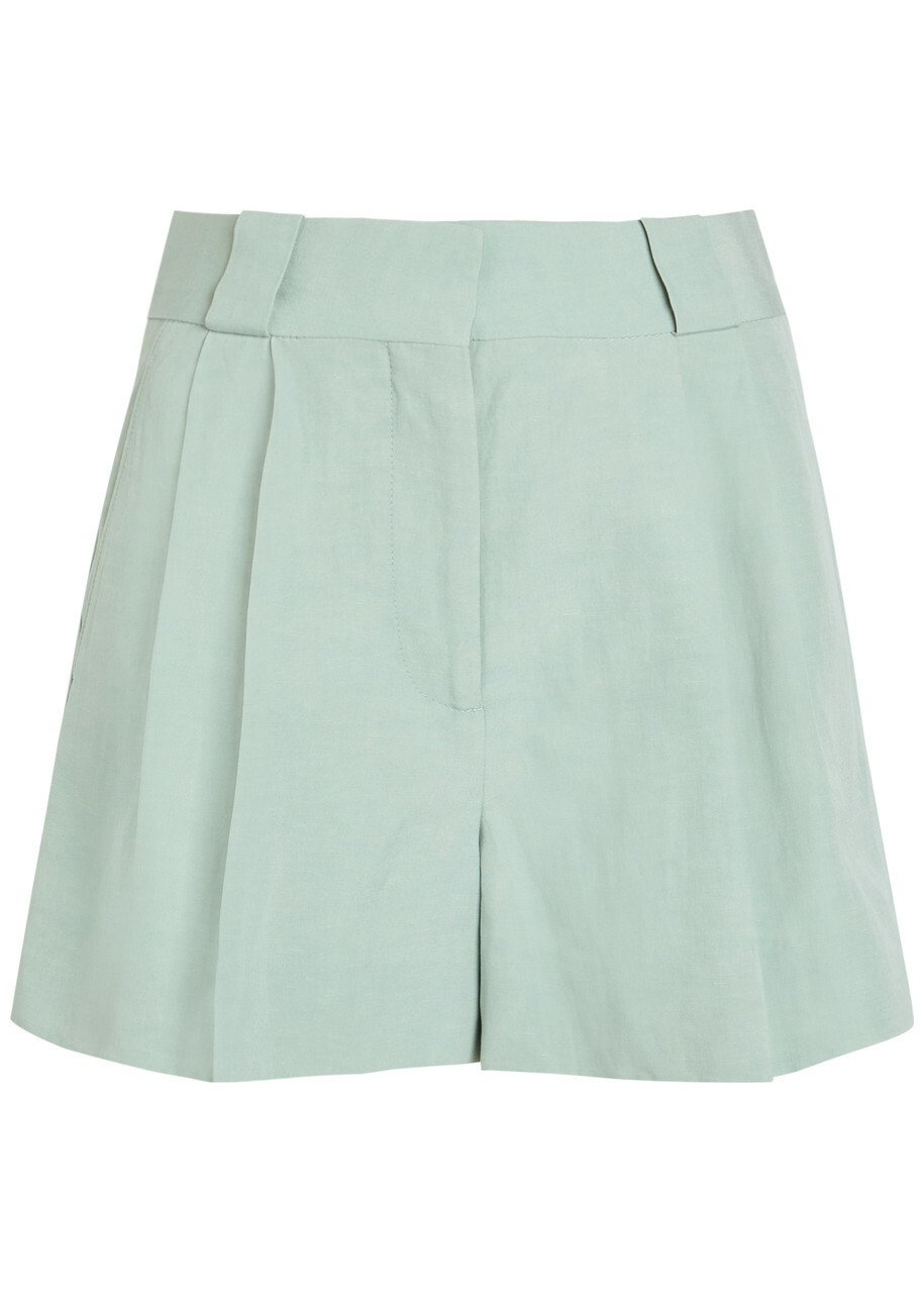 Blaze Milano Zenith Selle Silk and Linen-blend Shorts Teal