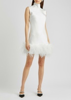 16 Arlington Umiko Feather-trimmed Mini Dress Ivory