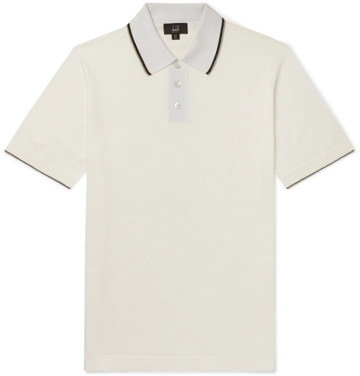 Photo: Dunhill - Slim-Fit Silk-Trimmed Knitted Cotton Polo Shirt - White