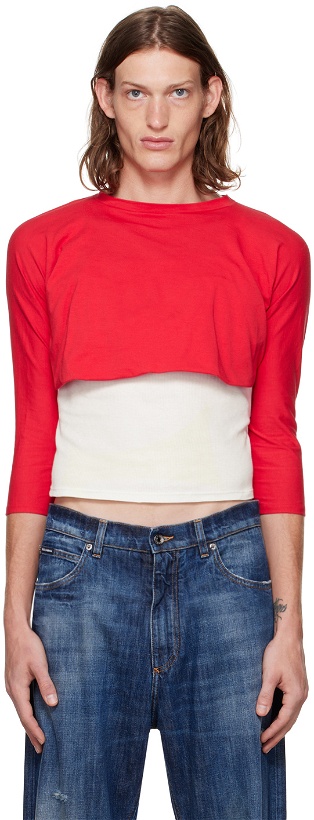Photo: Alled-Martinez Red & White Layered Long Sleeve T-Shirt